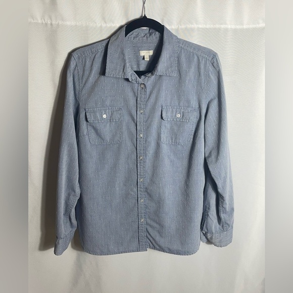 Talbots Blue Swiss Dot Chambray Shirt Medium Long Sleeve Button Front - Picture 1 of 6